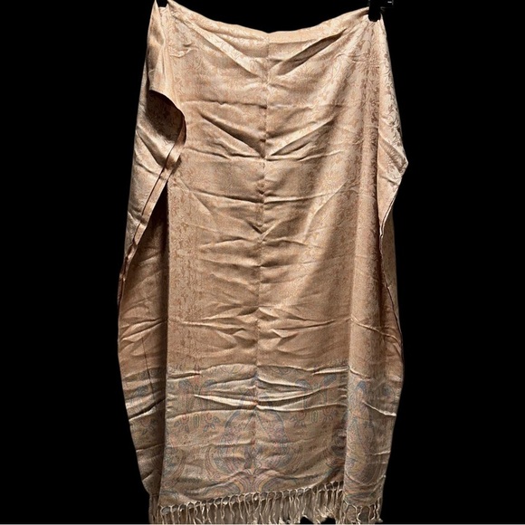 Elegant Shawl in Floral Cream on Cream - Versatile Wrap, Scarf, Veil Soft Rayon - Picture 7 of 15